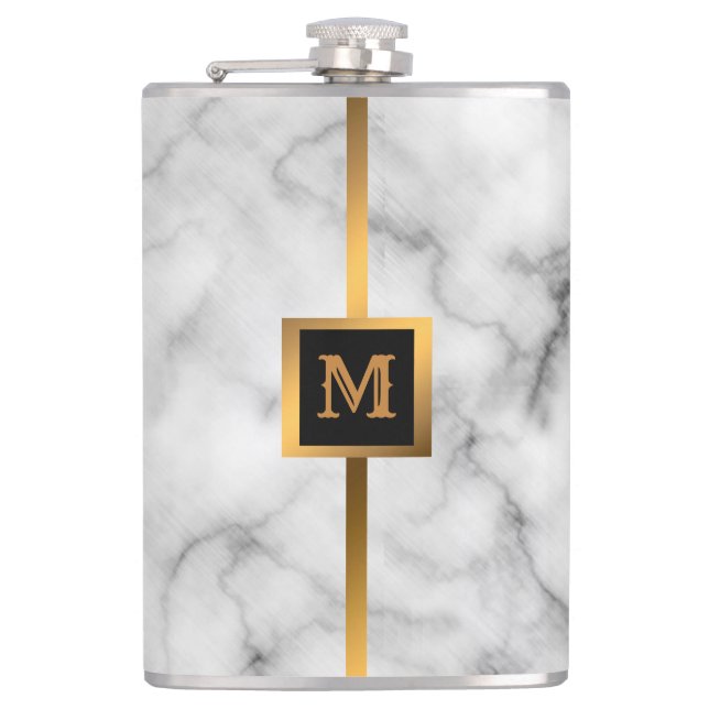 Luxury Elegant Modern Black Gold Marble Flask (Front)