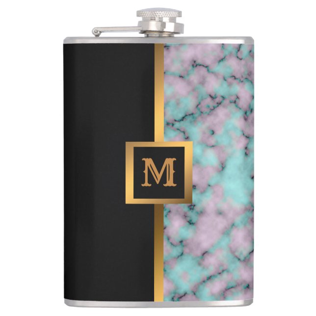 Luxury Elegant Modern Black Gold Marble Flask (Front)