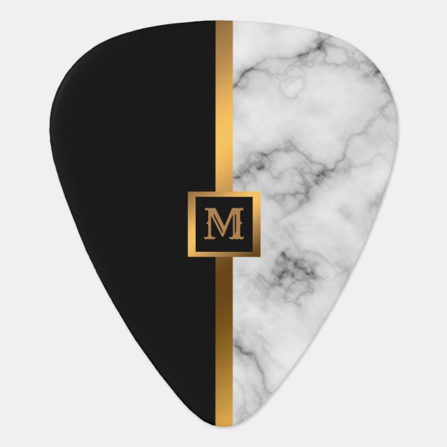 Luxury Elegant Modern Black Gold Marble Guitar Pick (Front)