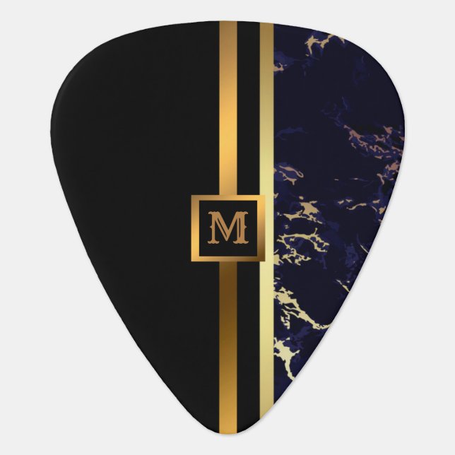Luxury Elegant Modern Black Gold Marble Guitar Pick (Front)