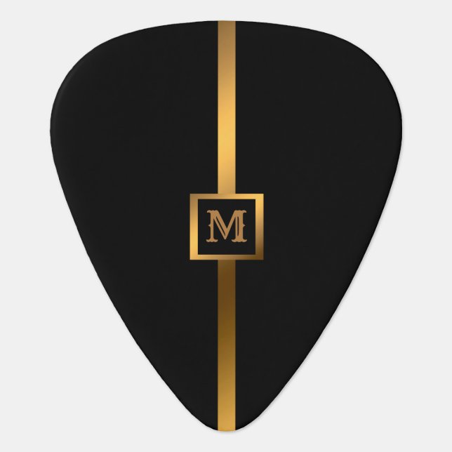Luxury Elegant Modern Black Gold Marble Guitar Pick (Front)