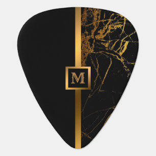 Luxury Elegant Modern Black Gold Marble Guitar Pick
