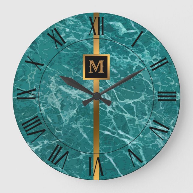 Luxury Elegant Modern Black Gold Marble Large Clock (Front)