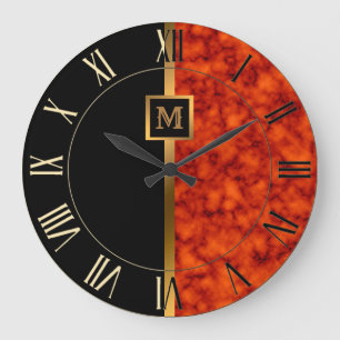 Luxury Elegant Modern Black Gold Marble Large Clock