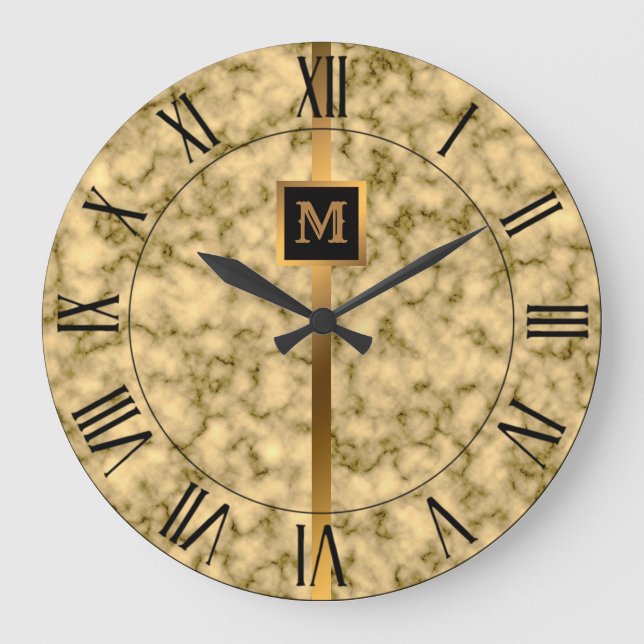 Luxury Elegant Modern Black Gold Marble Large Clock (Front)