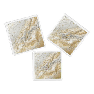 Luxury, Elegant, Modern Gold Grey Pattern Acrylic Tray