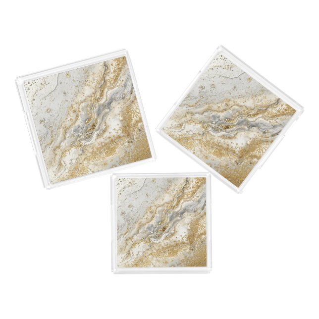 Luxury, Elegant, Modern Gold Grey Pattern Acrylic Tray (Set)