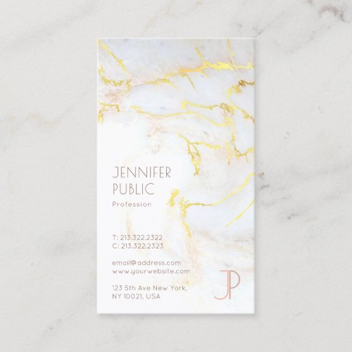 Luxury Elegant Modern Gold Marble Monogram Plain Business Card