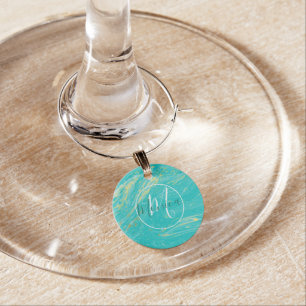 Luxury Elegant modern Marble Blue Gold design Wine Charm