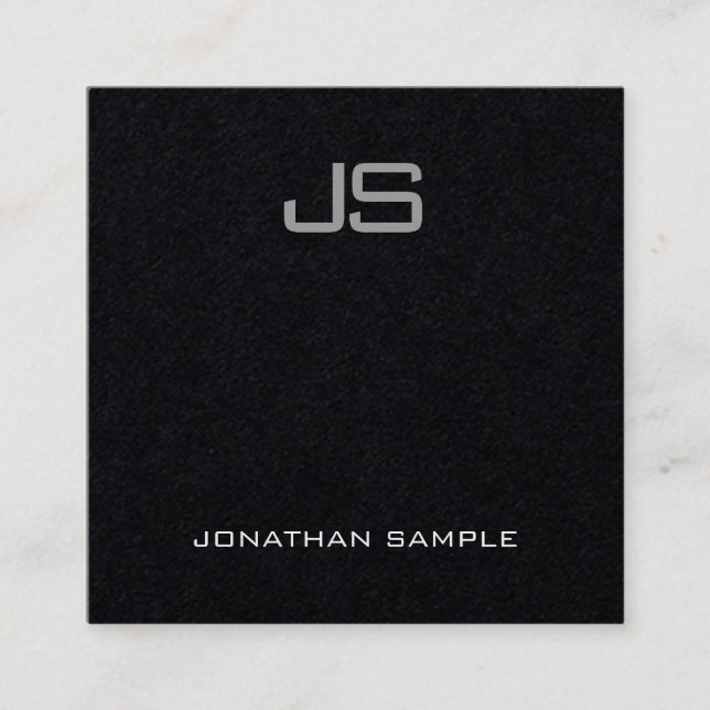Luxury Elegant Modern Monogram Premium Black Plain Square Business Card (Front)