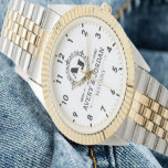 Luxury Elegant Monogram with Initials white Watch<br><div class="desc">Create your own custom brand luxury watch. Timeless elegant watch dial design with fine indexes. Add your own custom monogram, custom name, designer name, initials, year of birth, logo, icon, photo image, etc. Sophisticated presence of modern minimalist style with elegant script typography template. Luxurious watch for him. Make it a...</div>