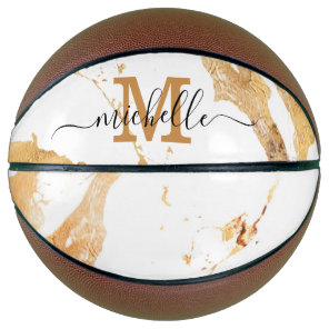 Luxury Elegant Monogrammed White Marble Gold Foil Basketball