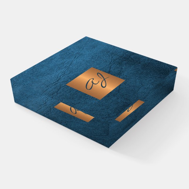 Luxury elegant navy and gold monogrammed office paperweight (Angled)