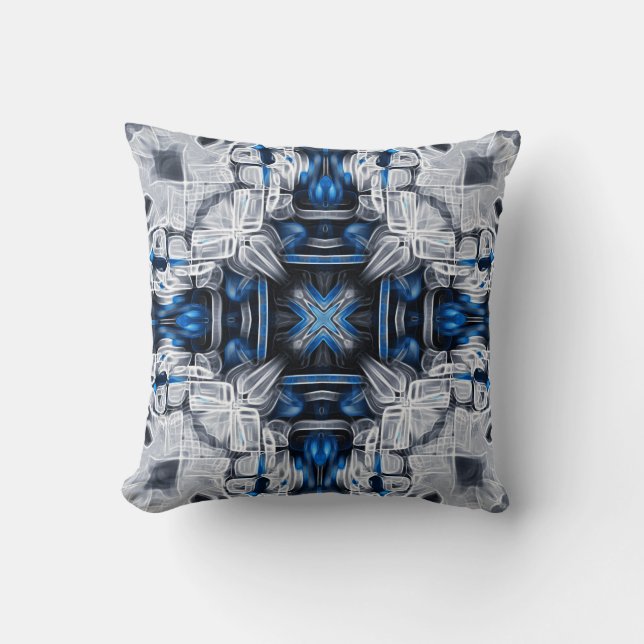 Luxury elegant, navy blue, grey, white pattern throw pillow (Front)