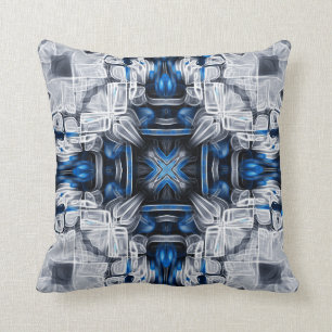Luxury elegant, navy blue, grey, white pattern throw pillow
