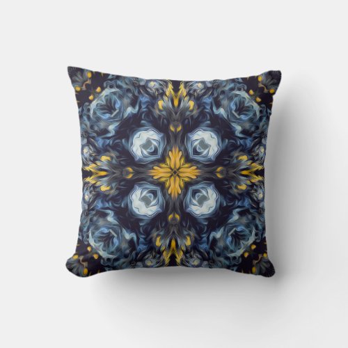 Luxury elegant navy blue vintage yellow detail throw pillow