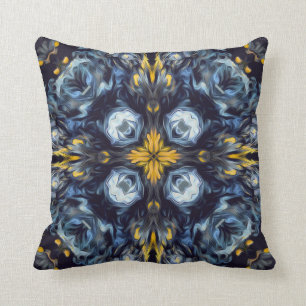 Luxury, elegant, navy blue, vintage, yellow detail throw pillow