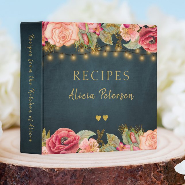 Luxury elegant navy blush gold floral recipes binder (Creator Uploaded)