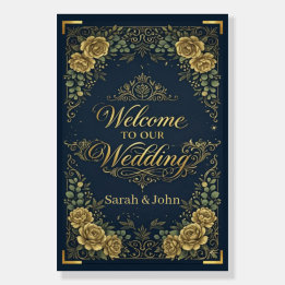 Luxury Elegant Navy Gold Floral Wedding Welcome Foam Board