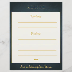 Luxury elegant navy gold typography recipe card