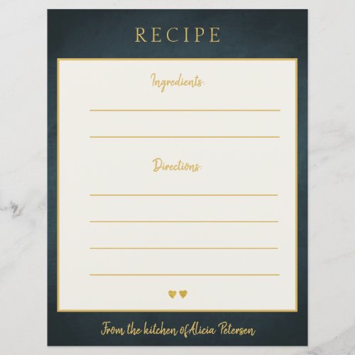 Luxury elegant navy gold typography recipe card