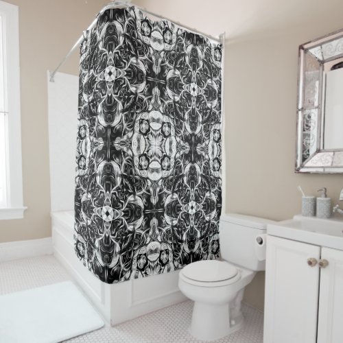 Luxury elegant ornamental black and white shower curtain