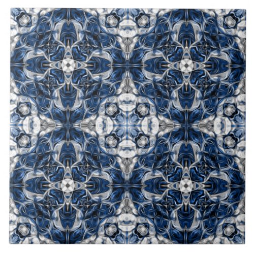 Luxury elegant ornamental navy blue and white ceramic tile