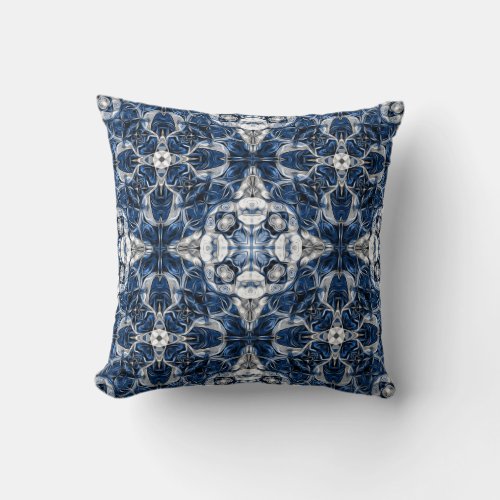 Luxury elegant ornamental navy blue and white throw pillow