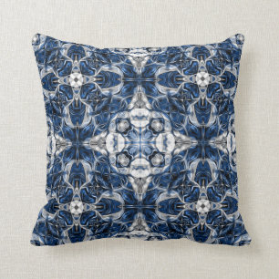 Luxury, elegant, ornamental navy blue and white throw pillow