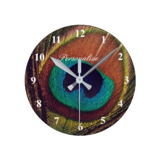 Luxury elegant peacock feather eye photo custom round clock