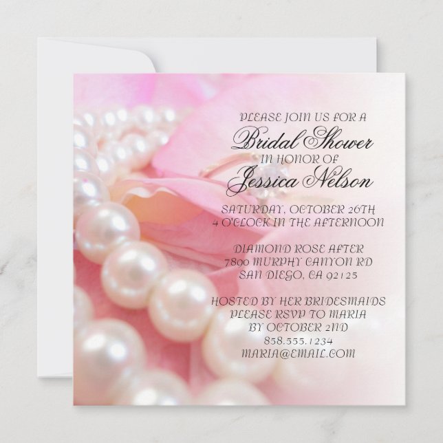 Luxury Elegant Pearls Wedding Ring Shower Invite (Front)