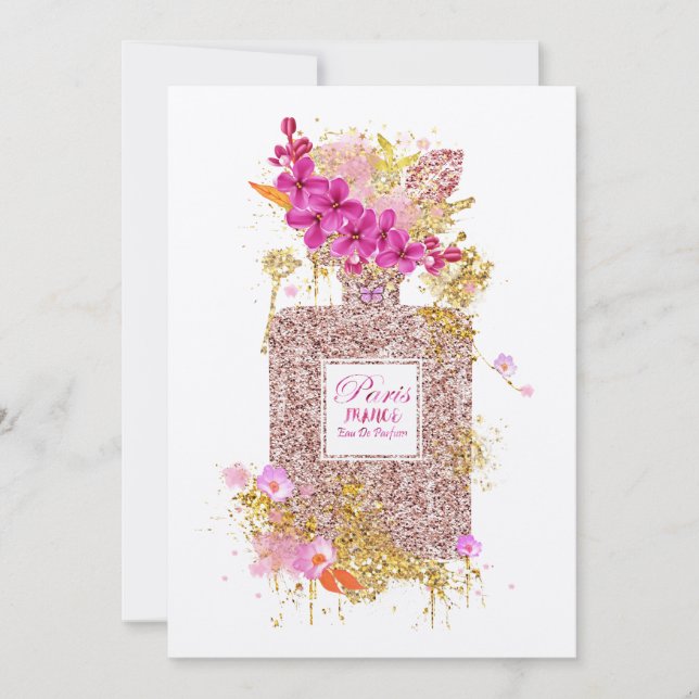Luxury Elegant Pink Glitter Perfume 1  Invitation (Front)