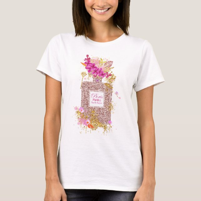 Luxury Elegant Pink Glitter Perfume 1   T-Shirt (Front)