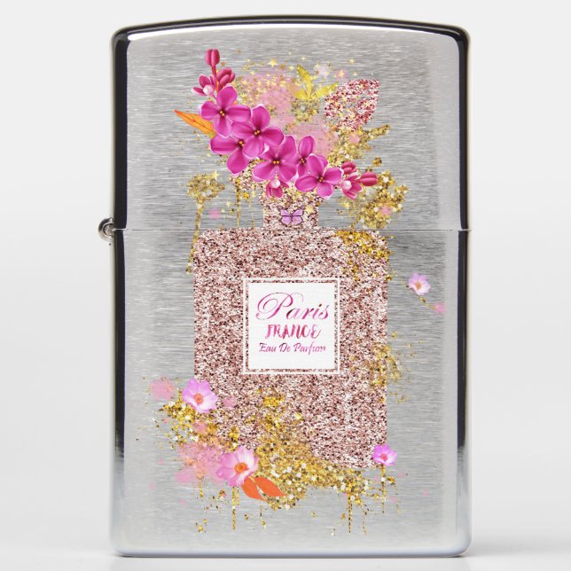 Luxury Elegant Pink Glitter Perfume Zippo Lighter (Front)