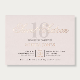 Luxury Elegant Pink Sweet 16 Foil Invitation