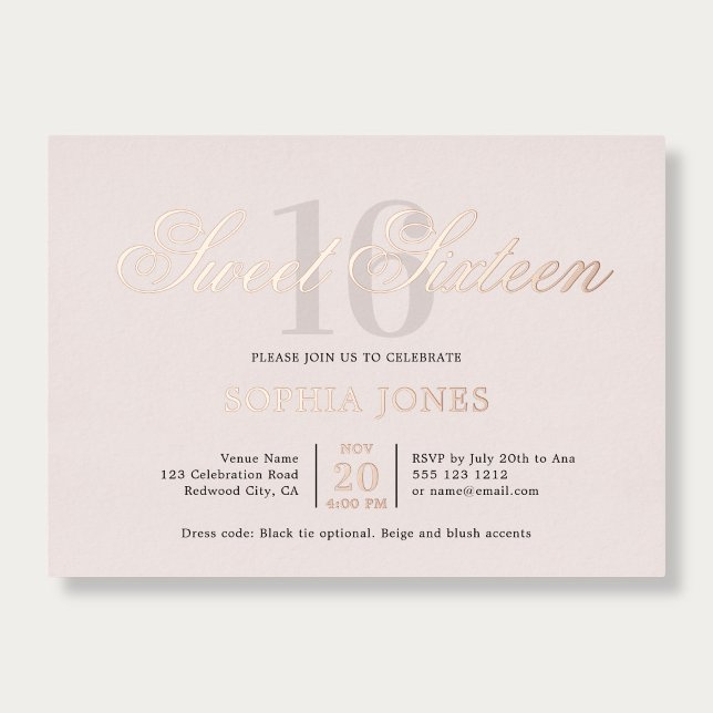 Luxury Elegant Pink Sweet 16 Foil Invitation (Creator Uploaded)