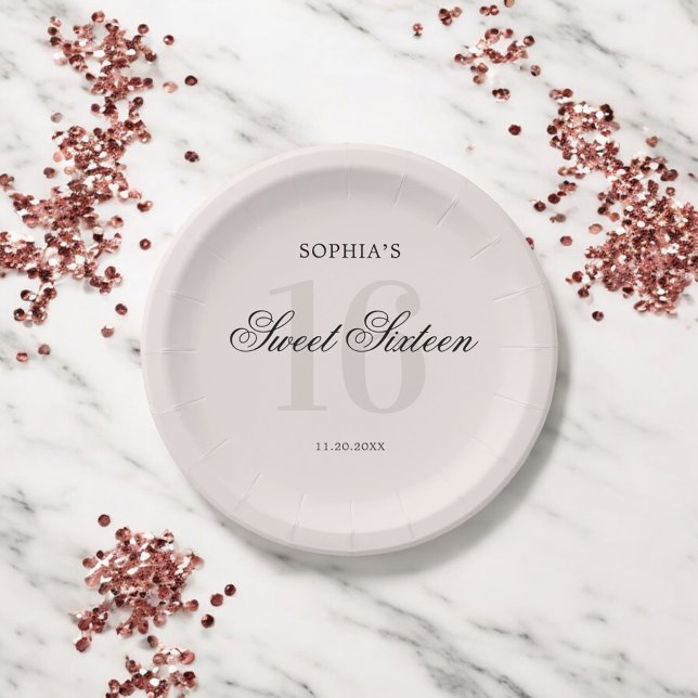 Luxury Elegant Pink Sweet 16 Paper Plates (Creator Uploaded)