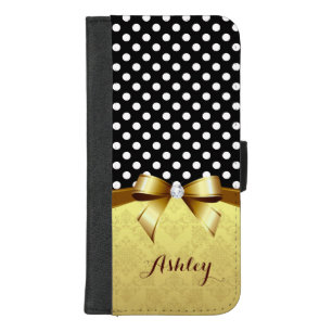 Luxury Elegant Polka Dots Gold Ribbon Diamond iPhone 8/7 Plus Wallet Case