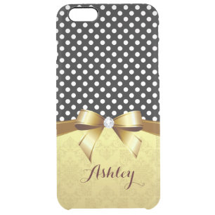Luxury Elegant Polka Dots Gold Ribbon Diamond Clear iPhone 6 Plus Case