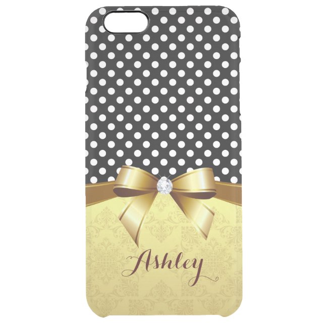 Luxury Elegant Polka Dots Gold Ribbon Diamond Uncommon iPhone Case (Back)