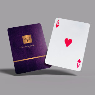 Luxury elegant purple and gold monogrammed modern poker cards