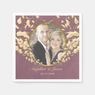 Luxury Elegant Purple and Gold Wedding Photo Napkins