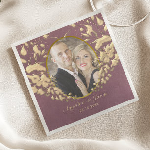 Luxury Elegant Purple and Gold Wedding Photo Napkins