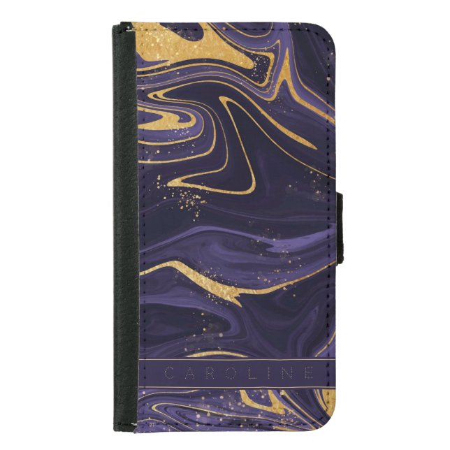 Luxury Elegant Purple Gold Marble Effect Name Samsung Galaxy Wallet Case (Front)