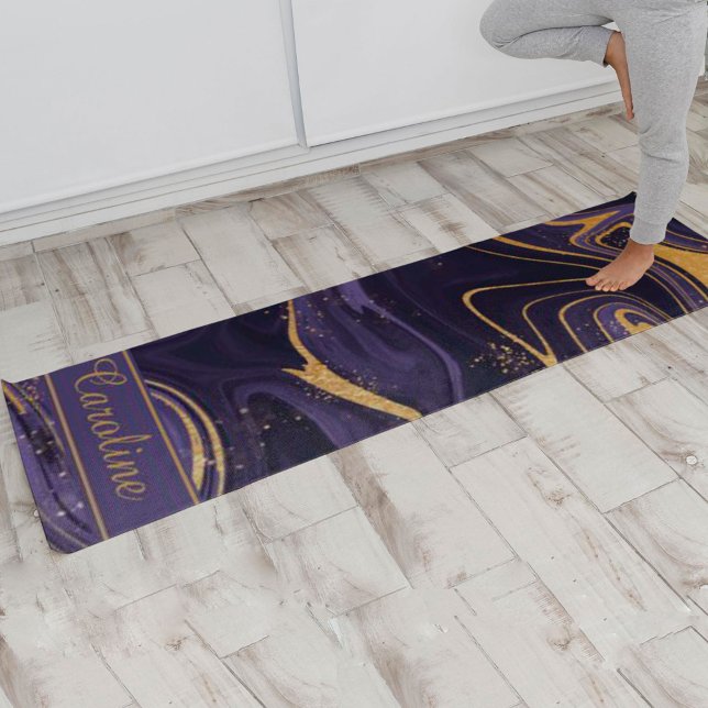 Luxury Elegant Purple Gold Marble Effect Name  Yoga Mat (Creator Uploaded)