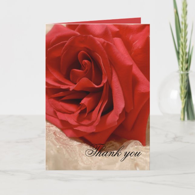 Luxury Elegant Red Rose Lace Thank you card (Front)