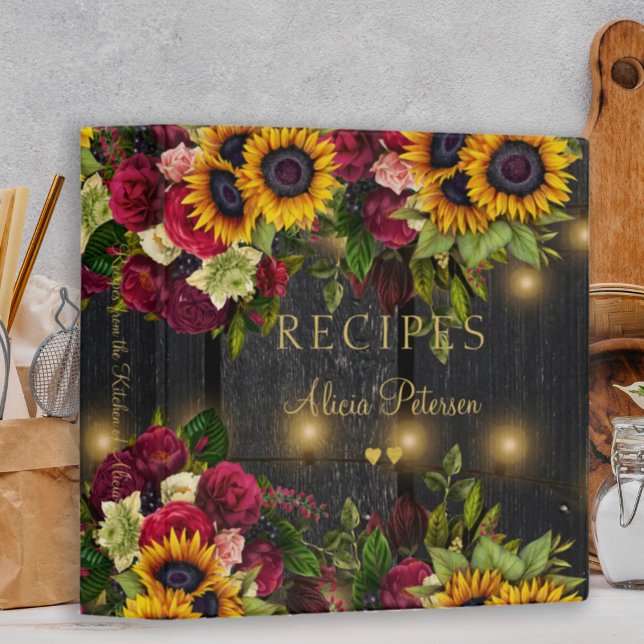 Luxury elegant rustic wood  gold floral recipes 3 ring binder (Creator Uploaded)