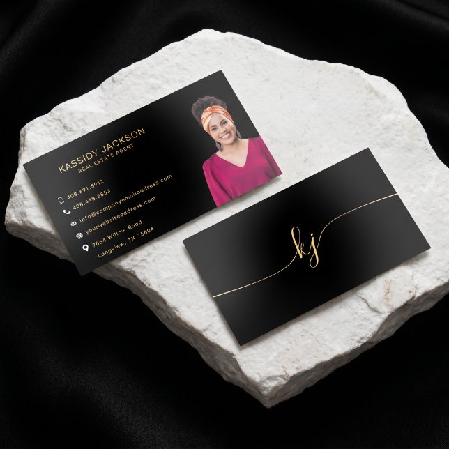 Luxury Elegant Script Monogram Initials Photo  Foil Business Cards (Luxury Elegant Script Monogram Initials Photo Foil Business Cards)