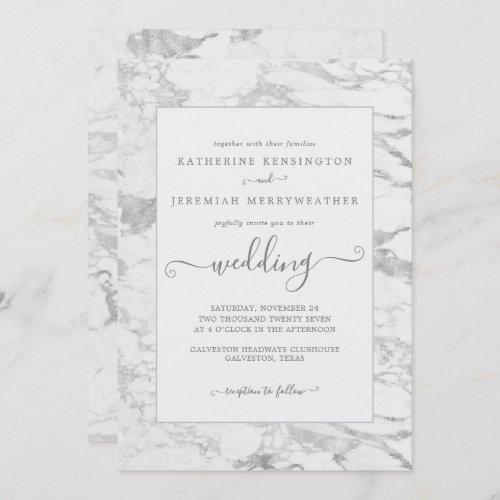 Luxury Elegant Silver Foil Marble Wedding Invitation