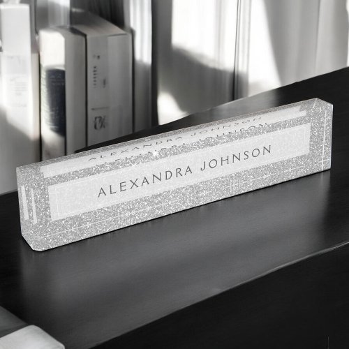 Luxury Elegant Silver Glitter Sparkle Modern Desk Name Plate